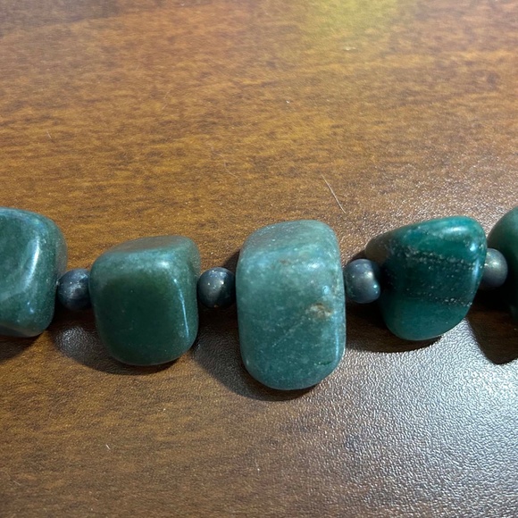 NECKLACE, JADE 1 INCH NUGGETS & STERLING SILVER BEADS OVERSIZE, TAG ON, 22 INCH - Picture 2 of 5